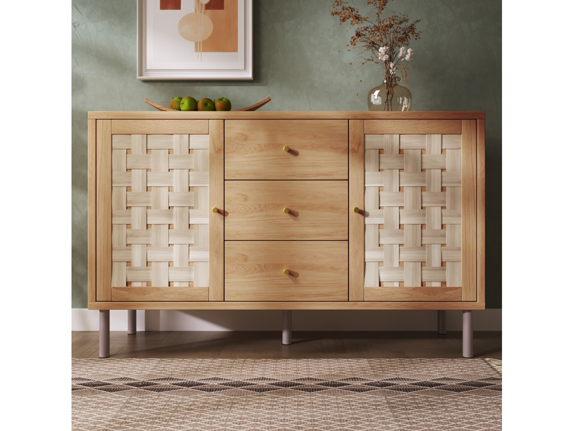 Cómoda Countryside De Roble, 120x40x75cm, 2 Puertas, 3 Cajones.