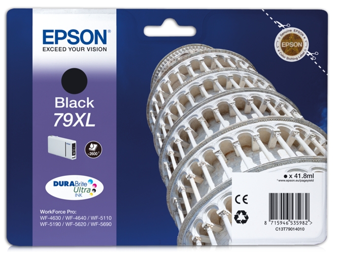 Cartucho de tinta original EPSON 79XL, Torre de Pisa 41,8 ml , Negro, Alta, XL, C13T79014010, T7901