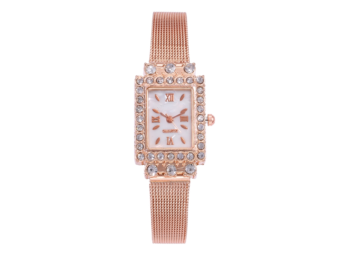 Reloj De Pulsera Vansvar Para Mujer, De Aleación, Con Malla Y Circonitas Cuadradas, Color Oro Rosa.