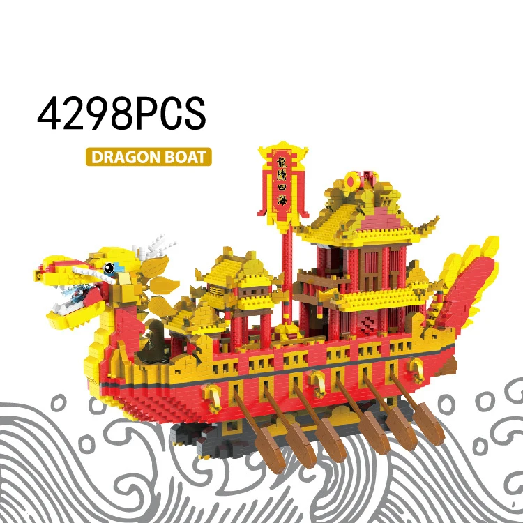 Barco Dragón Chino Creativo, Bloques De Construcción En Miniatura, Modelo Para Ensamblar, Juguete Coleccionable, Regalo Para Adultos