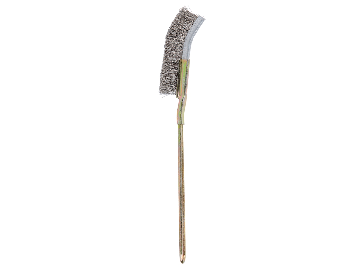 Cepillo para bonsáis, de acero, con cabezal curvo y largo, para la limpieza del jardín.