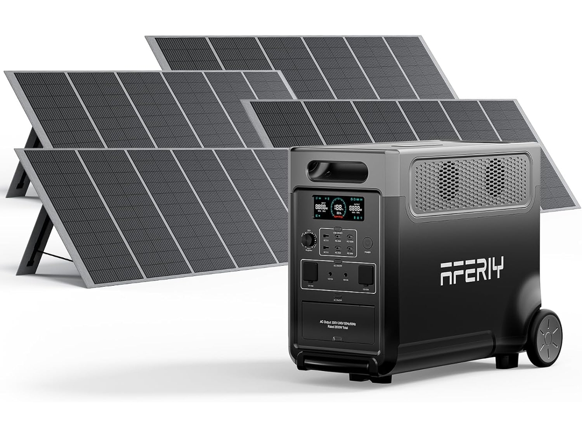 Generador Solar Portátil 3600W, 4 Paneles Solares Plegables 400W, Batería LiFePO4, Salidas 220V-240V y Puertos USB, IP65