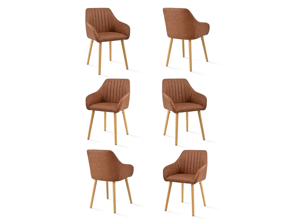 Sillas De Comedor Goeurvant 1381(pack De 6, Marrón, Cuero Pu)