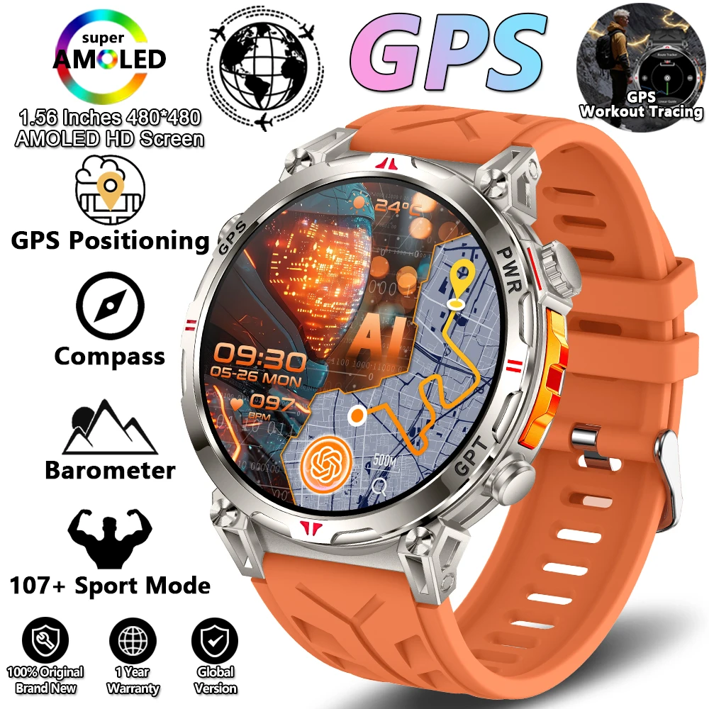 Reloj inteligente MDUG con GPS integrado, resistencia al agua de 3 ATM y más de 100 modos deportivos (naranja).