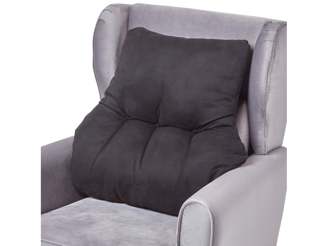 Homescapes Black Back Support Cushion, Faux Suede