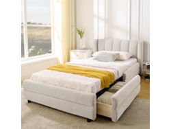 Cama Individual De 90x200 Cm De Chenilla Beige Con Almacenamiento Lateral Y Puerto Usb, Cama Para Invitados