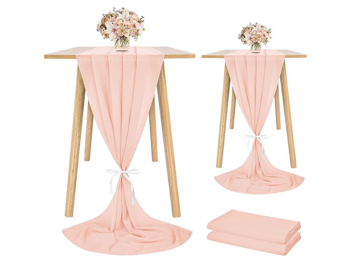 Rebe-runner De Mesa De Chiffon Rosa Claro Para Boda Romántica Transparente 2 Piezas