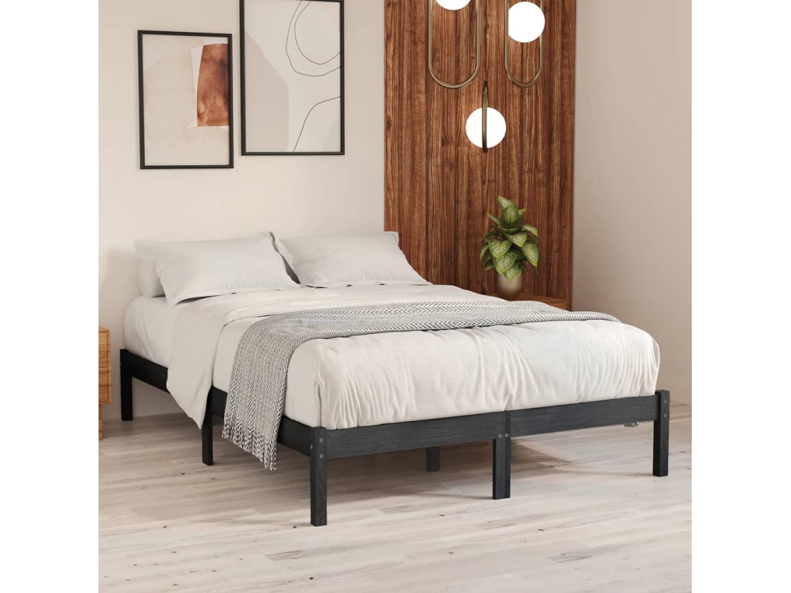 Estructura De Cama Sin Colchón Madera Maciza Gris 200x200 Cm