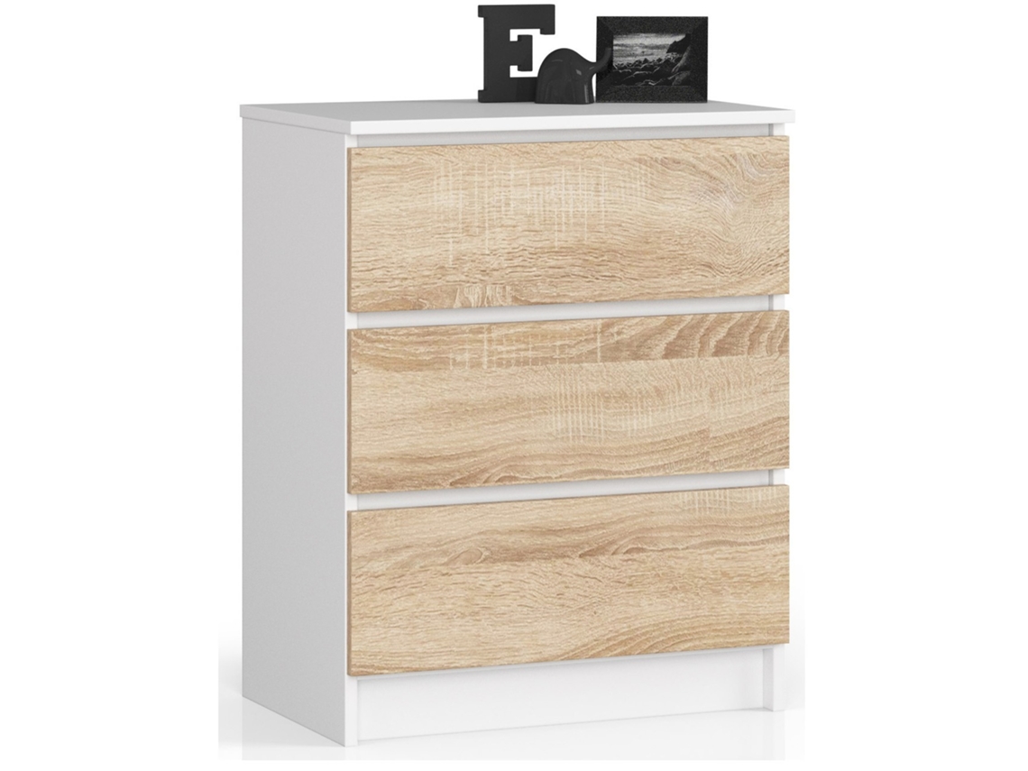 Cómoda Akord K60 Blanco 60 Cm 3 Cajones Frente En Color Roble Sonoma 60x40x77 Cm