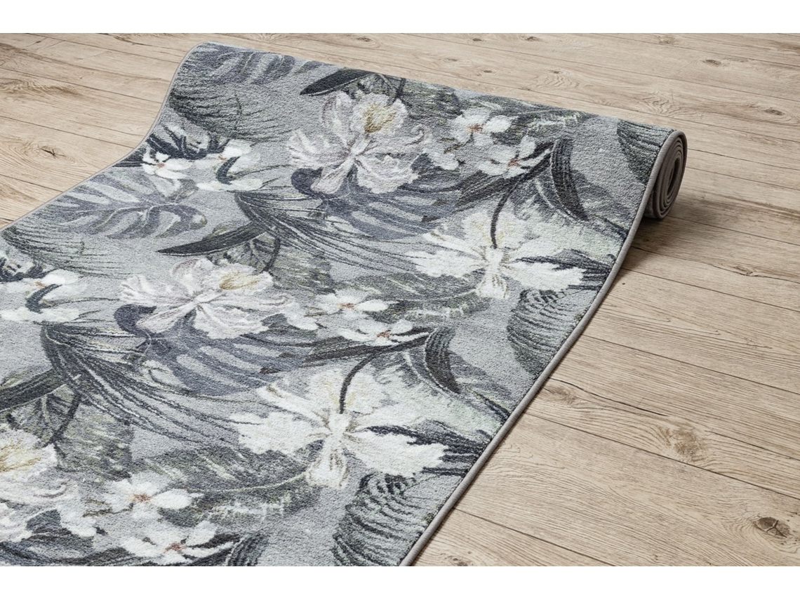 Alfombra de Pasillo con Refuerzo de Goma Monstera Hojas, Gris 67 cm