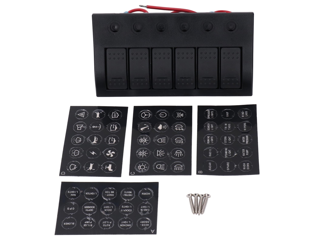Panel De Interruptores Basculantes Led De 6 Vías 3x10a 3x15a Con Protección Para Barcos, Coches, Autocaravanas Y Autobuses 12v 24v