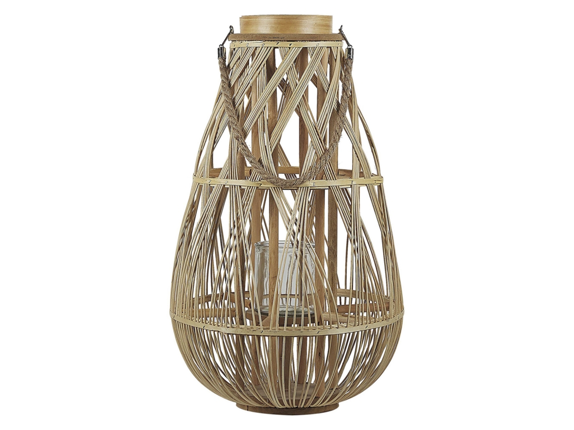 Linterna alta de madera natural BELIANI Tonga de Madera de bambú Madera clara 34x34x56