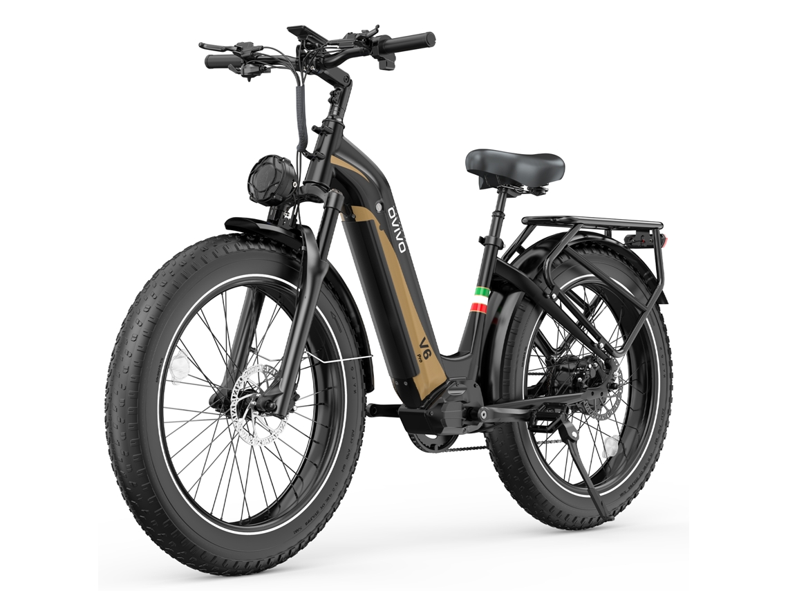 Bicicleta eléctrica V6pro de 26″ x 4.0″, 250 W, 48 V, 20 Ah, color negro dorado, 150 km, Ovivo