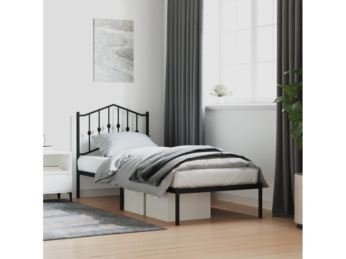 Estructura Cama Sin Colchón Con Cabecero Metal Negro 80x200 Cm
