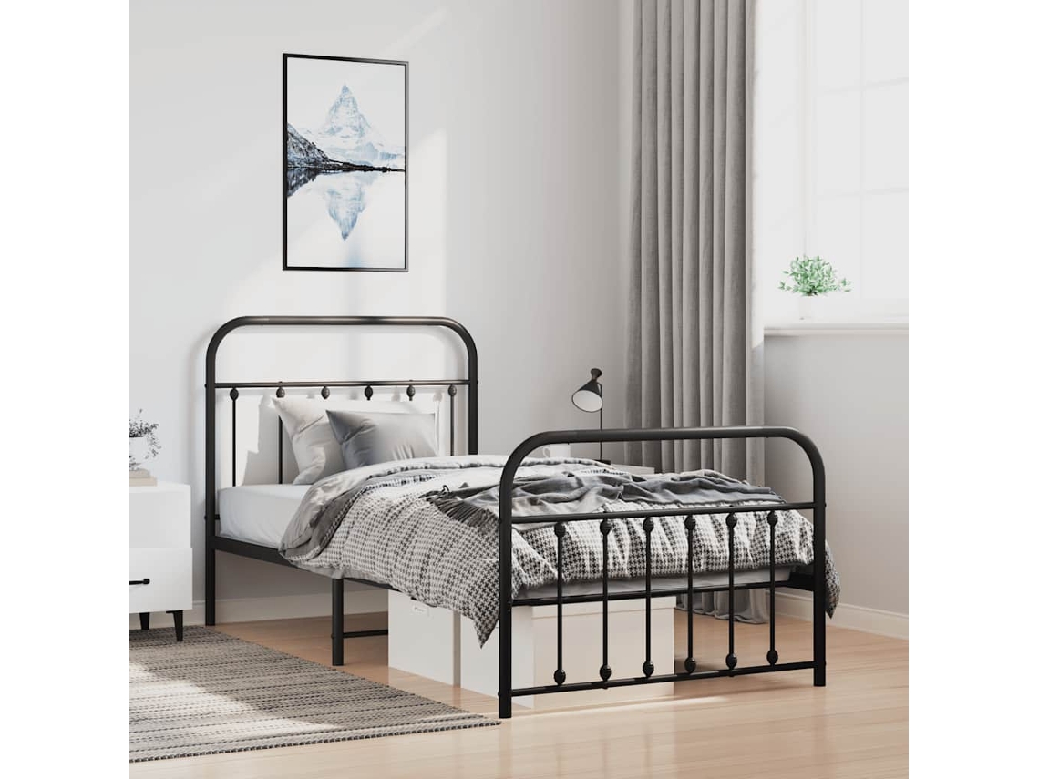 Estructura Cama Sin Colchón Con Estribo Metal Negro 100x190 Cm
