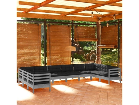 Conjunto 10 Muebles de jardín VIDAXL y cojines madera de pino gris