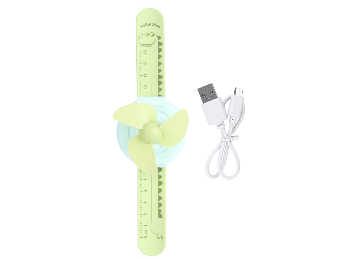 Mini Ventilador De Muñeca Portátil Para Niños Con Regla Para La Muñeca, Carga Usb, Diseño De Dibujos Animados, Verde.