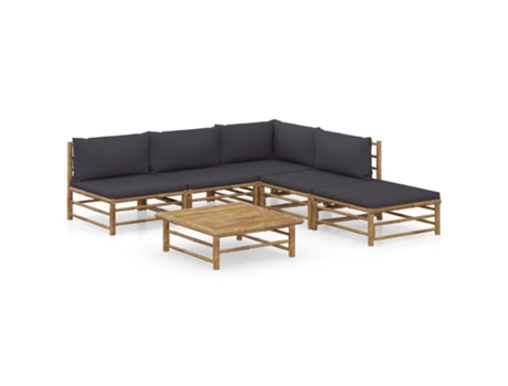 MAISON EXCLUSIVE Set de muebles de jardín 6 piezas bambú con cojines gris oscuro