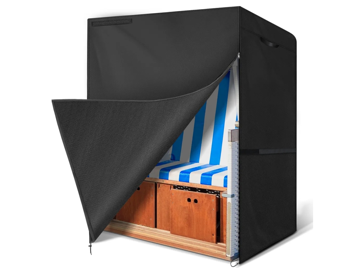 Funda Impermeable Para Muebles De Exterior, Color Negro, Para Balcón, Jardín Y Terraza, Con Doble Costura Resistente Al Viento, Cuerda Ajustable, Tela