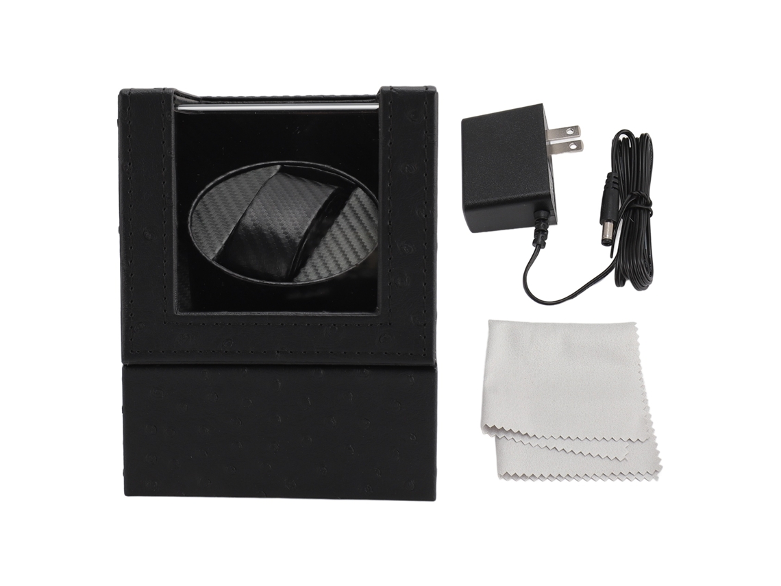 Caja de cuerda automática para reloj, piel sintética negra, movimiento silencioso