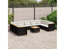 Conjunto de sofá de jardín de 10 piezas con cojines en mimbre sintético negro de DKD Home Decor