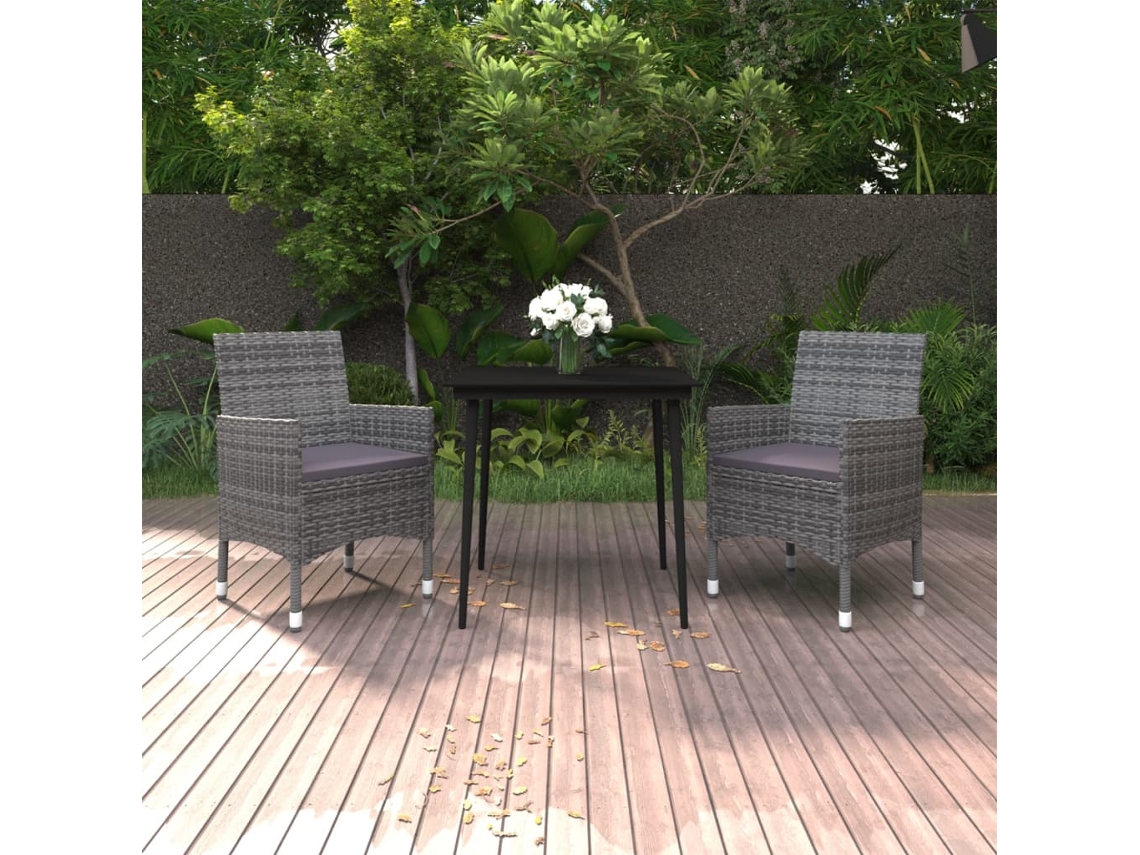 Conjunto de comedor de jardín de 2 piezas con cojines, mimbre y cristal, DKD Home Decor