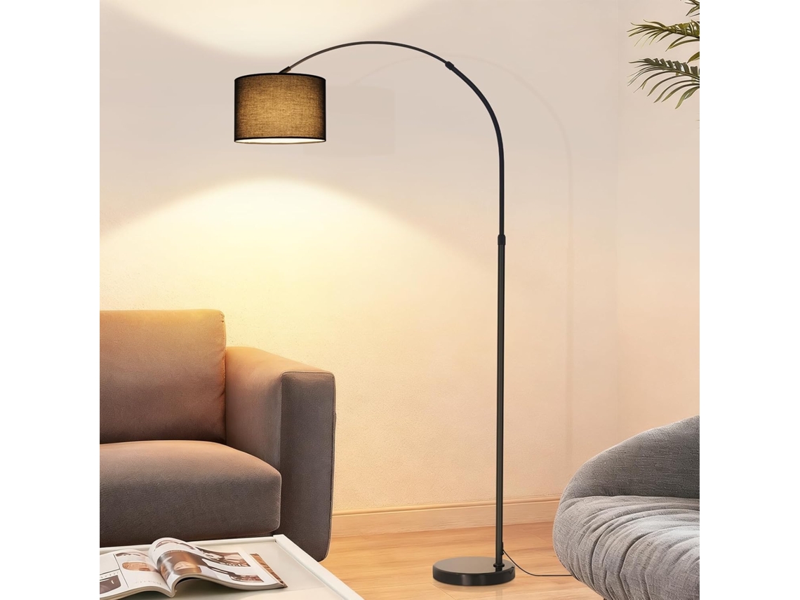 Zmh Lámpara De Pie Arqueada Pantalla Tela Ø30cm Base De Mármol Ø26cm 181cm Negra E27 Max 40w Para Salón Sin Bombilla