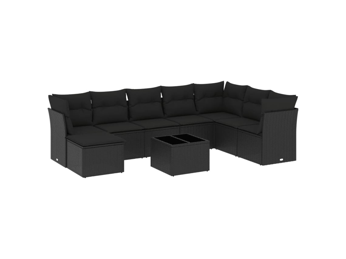 Conjunto 9 de sofás de jardín VIDAXL y cojines ratán sintético negro