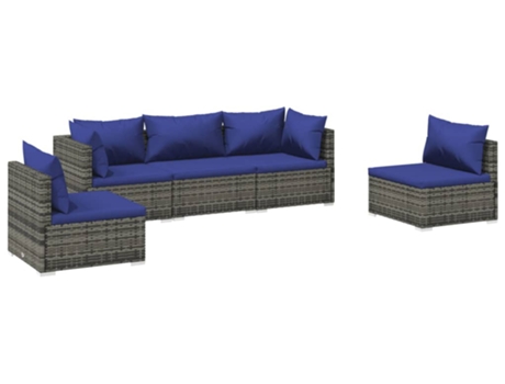 Conjunto 5 de muebles de jardín VIDAXL y cojines ratán sintético gris
