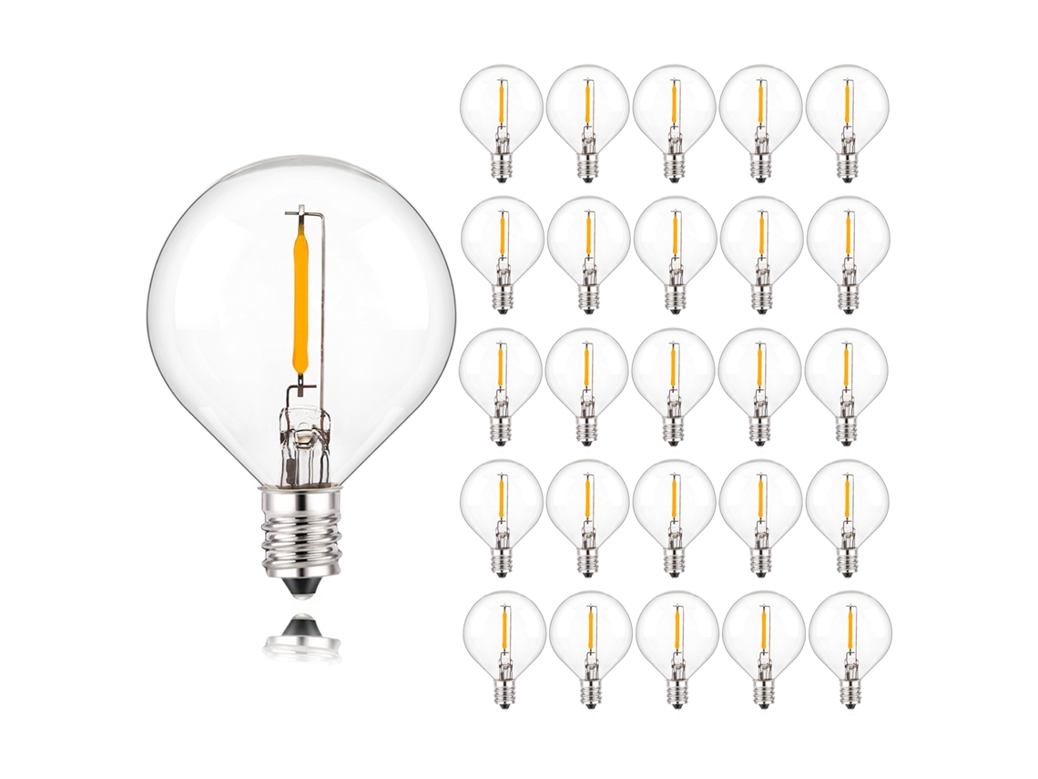 25 bombillas LED retro G40 1w E12 220v Blanco cálido 2200k Cristal transparente Mdug
