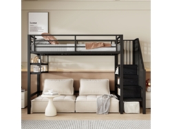 Cama Mecedora 90x200 Cm, Con Estantes, Escalera De Almacenaje, Espacio De Juego Debajo, Barandas De Seguridad, Sin Colchón, Negro