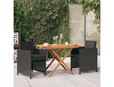 Conjunto 3 de comedor de jardín VIDAXL con cojines negro
