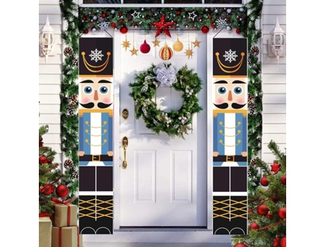Pancarta navideña Frohe Christmas - Decoración navideña de cascanueces para porche, puerta, chimenea, jardín, interior, exterior, hogar, fiesta (az...