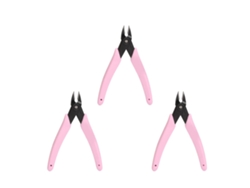 Tesoura de cutícula Rebe, 3 peças, em aço inoxidável, com retorno automático e cabo antiderrapante para manicure, rosa.