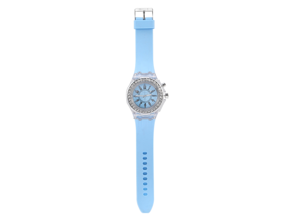 Reloj De Pulsera De Cuarzo Para Mujer/niña Con Luz Trasera Led Y Correa De Silicona Azul Claro.