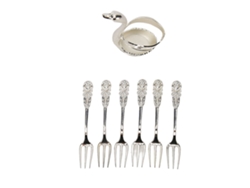 Conjunto de Garfos com Suporte Base Cisne Alumínio Prata Decorativo para Frutas e Sobremesas