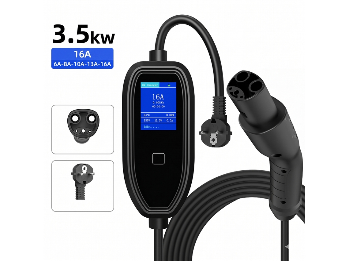 Cargador Portátil Coche Eléctrico Nacs Para Tesla Szsmart K09 3.5kw 16a Monofásico Ajustable, App/led, Enchufe Schuko, Cable 5m