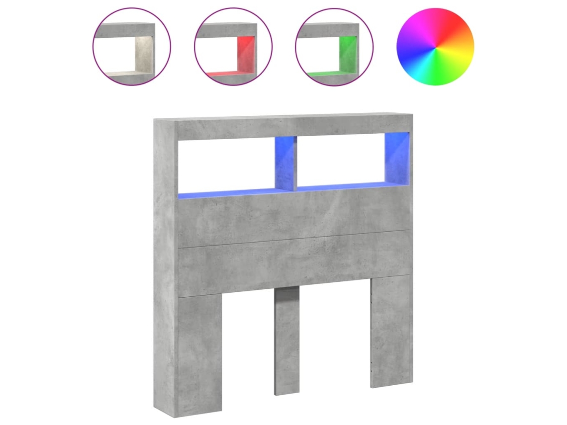 Mesilla de noche con luces LED, gris cemento, MAISON EXCLUSIVE, 100x17x102 cm