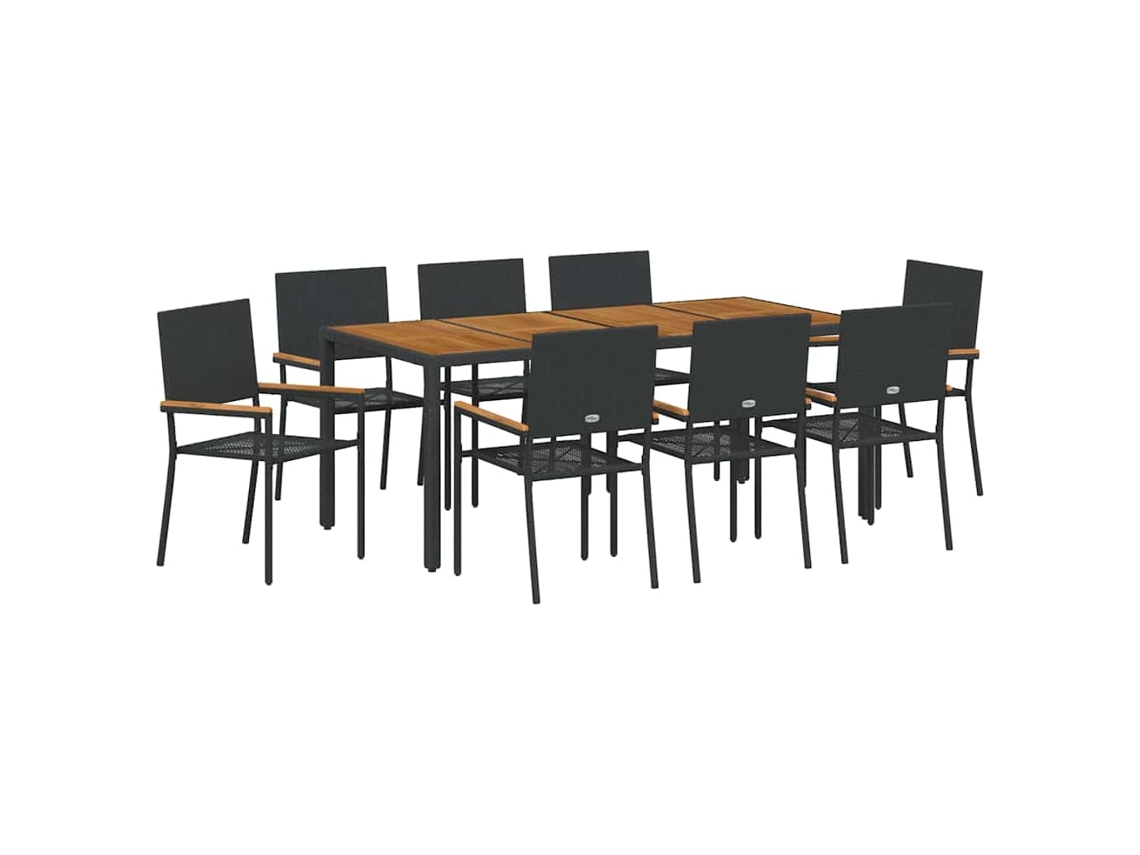 Maison Exclusive - Juego de comedor de jardín de 9 piezas de mimbre negro