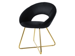 Cadeira de Jantar com Encosto Redondo em Veludo Preto e Pernas em Metal Dourado Design Ml ML-DESIGN