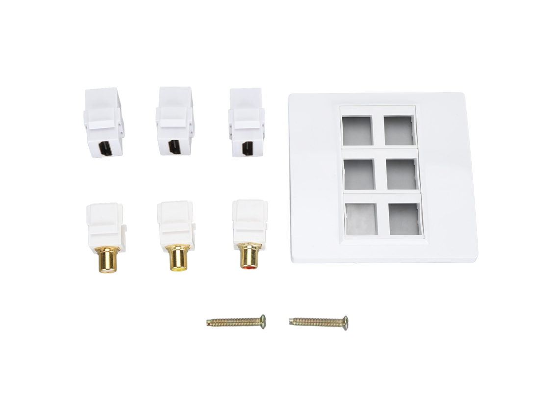 Placa De Montaje En Pared De 86 Mm Con 3 Puertos De Interfaz Multimedia Hd, 3 Puertos Rca, 4k 1080p 60hz