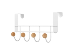 Gancho Para Puerta Trasera Con 4 Ganchos Termoadhesivos De Madera De Cerezo Para Toallas Y Sombreros (sin Necesidad De Taladrar) - Blanco