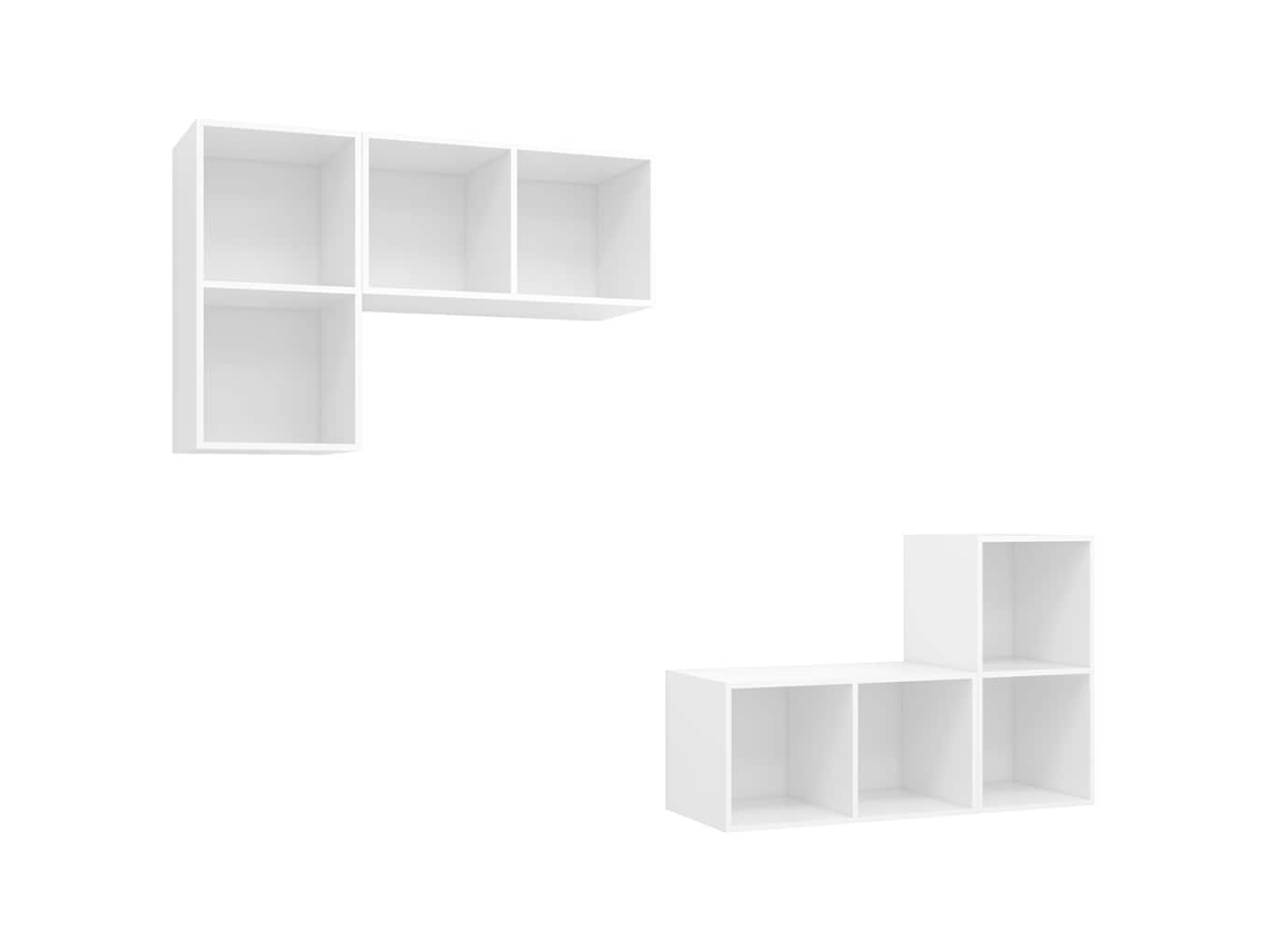 Conjunto de 4 muebles de TV de pared, derivados de madera, blanco, MAISON EXCLUSIVE
