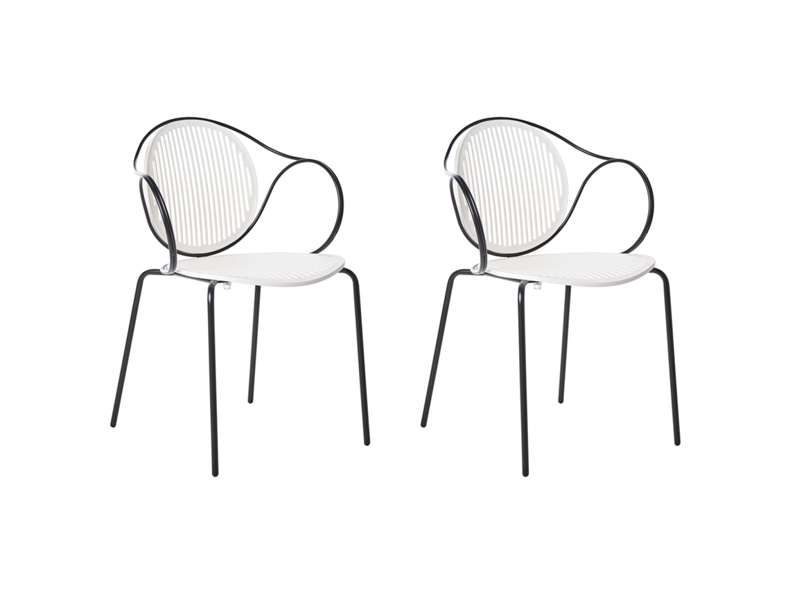 Cadeiras De Exterior Com Encosto Estriado Beliani Ikaria De Aço Branco 51x47x80