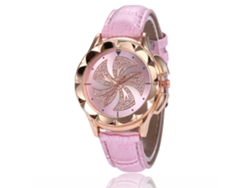 Elegante Reloj De Pulsera Para Parejas Con Correa De Piel Sintética Y Esfera Redonda Rosa.