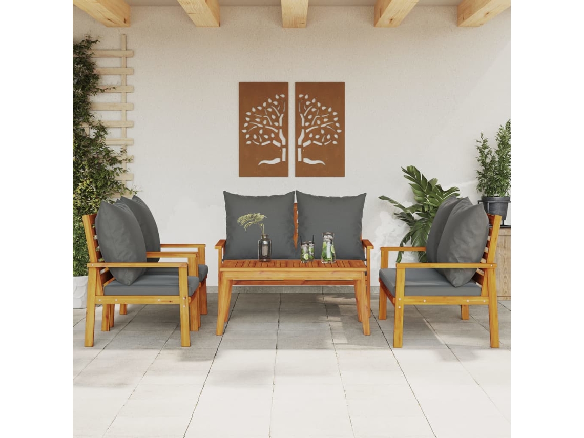 5 Piezas Conjunto Lounge De Jardim C/ Almofadões Acácia Maciça Dkd Home Decor