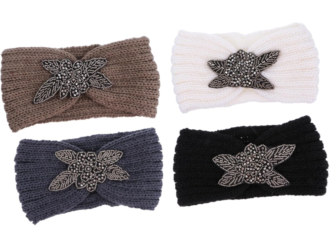 Bandeaux Para Cheveux Tricotés Chauds 4 Pièces Taille Unique Décorations Diamants Femmes Hiver Ma...