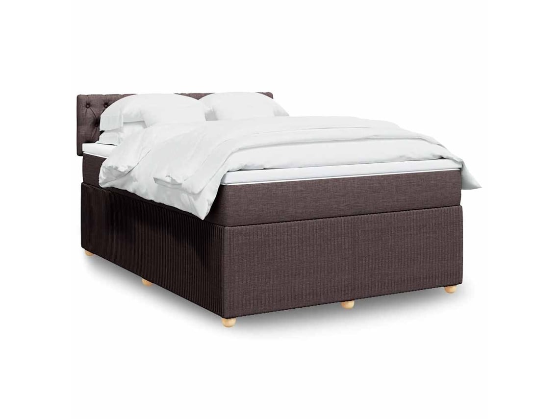 Cama Box Spring Con Colchón Tela Marrón Oscuro 140x190 Cm