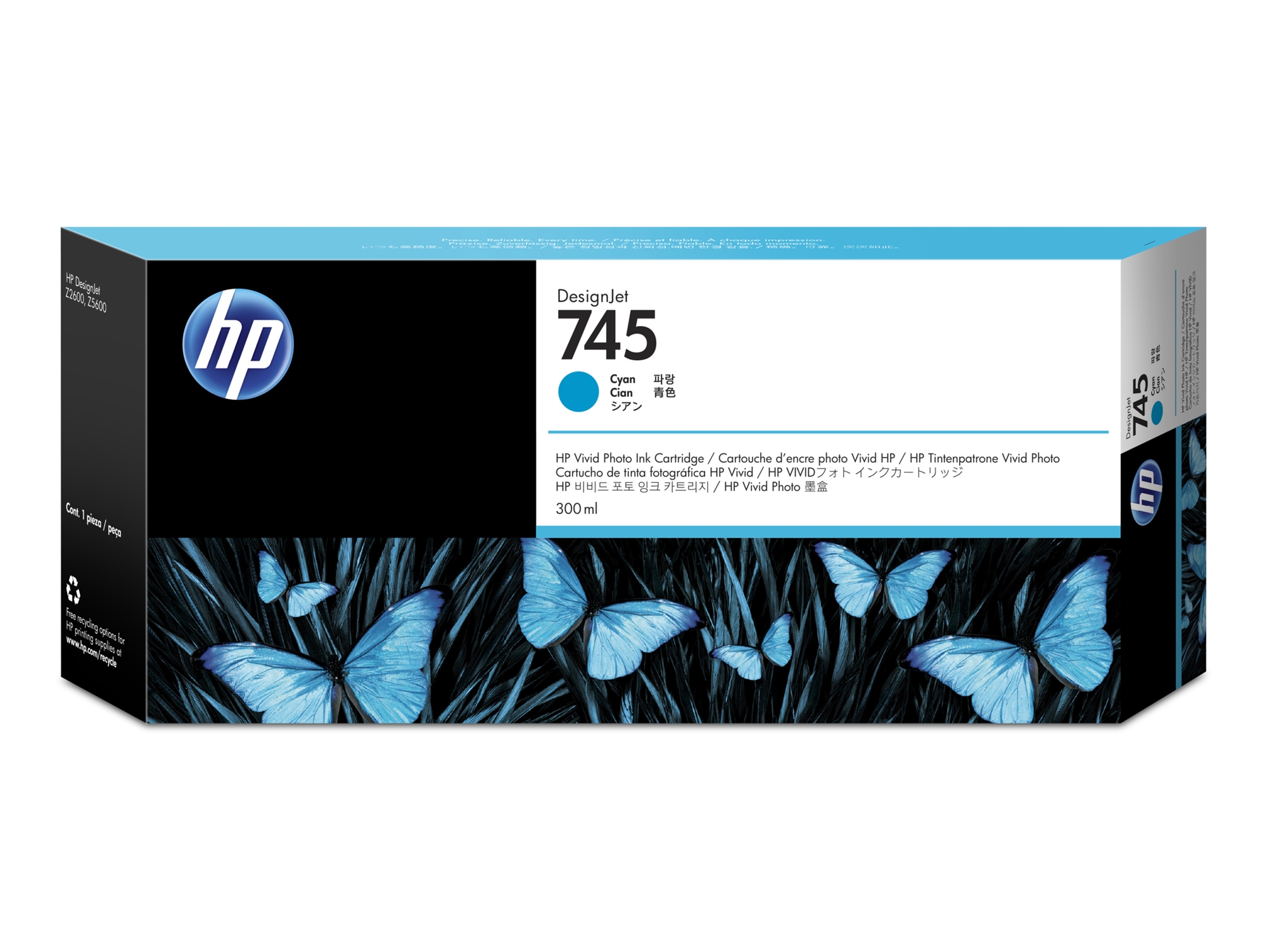 Cartucho de Tinta Original HP 745 de 300 ML F9K03A Cián  para DesignJet Z2600 PostScript, Z5600 PostScript