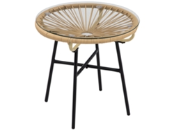 Mesa De Bistró De Ratán Negro Y Beige, 50x50x50cm